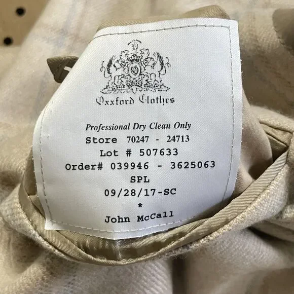Oxxford Clothes Sport Coat Jacket Mens Size 40 R Beige Plaid USA Pure Cashmere